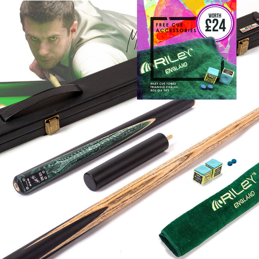 BCE Black Series - Mark Selby - 3 Piece Snooker Cue and Hard Case - 3/4 Cut Cue - Ebony Butt- 9.5mm Tip - 145cm - Black/ Green and White Marbleised Resin