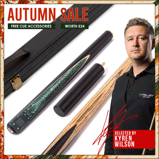 BCE Black Series - 3 Piece Snooker Cue - 3/4 Cut Cue - Layered Ebonised Black Wood Butt - 9.5mm Tip - 145cm - Black/ Green and White Marbleised Resin