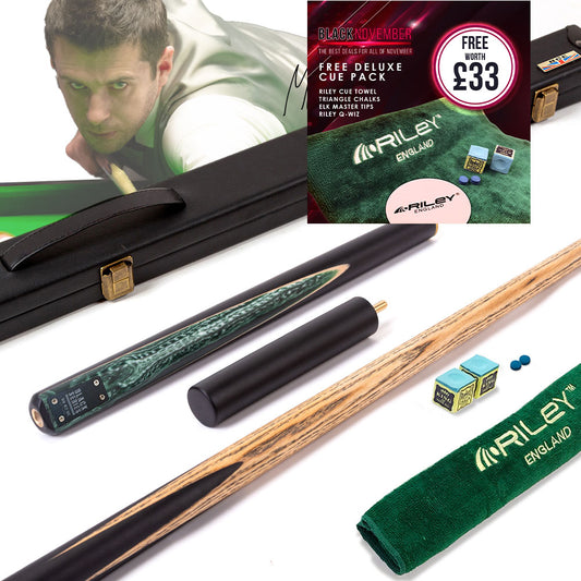 BCE Black Series - Mark Selby - 3 Piece Snooker Cue - 3/4 Cut Cue - Layered Ebonised Black Wood Butt - 9.5mm Tip - 145cm - Black/ Green and White Marbleised Resin