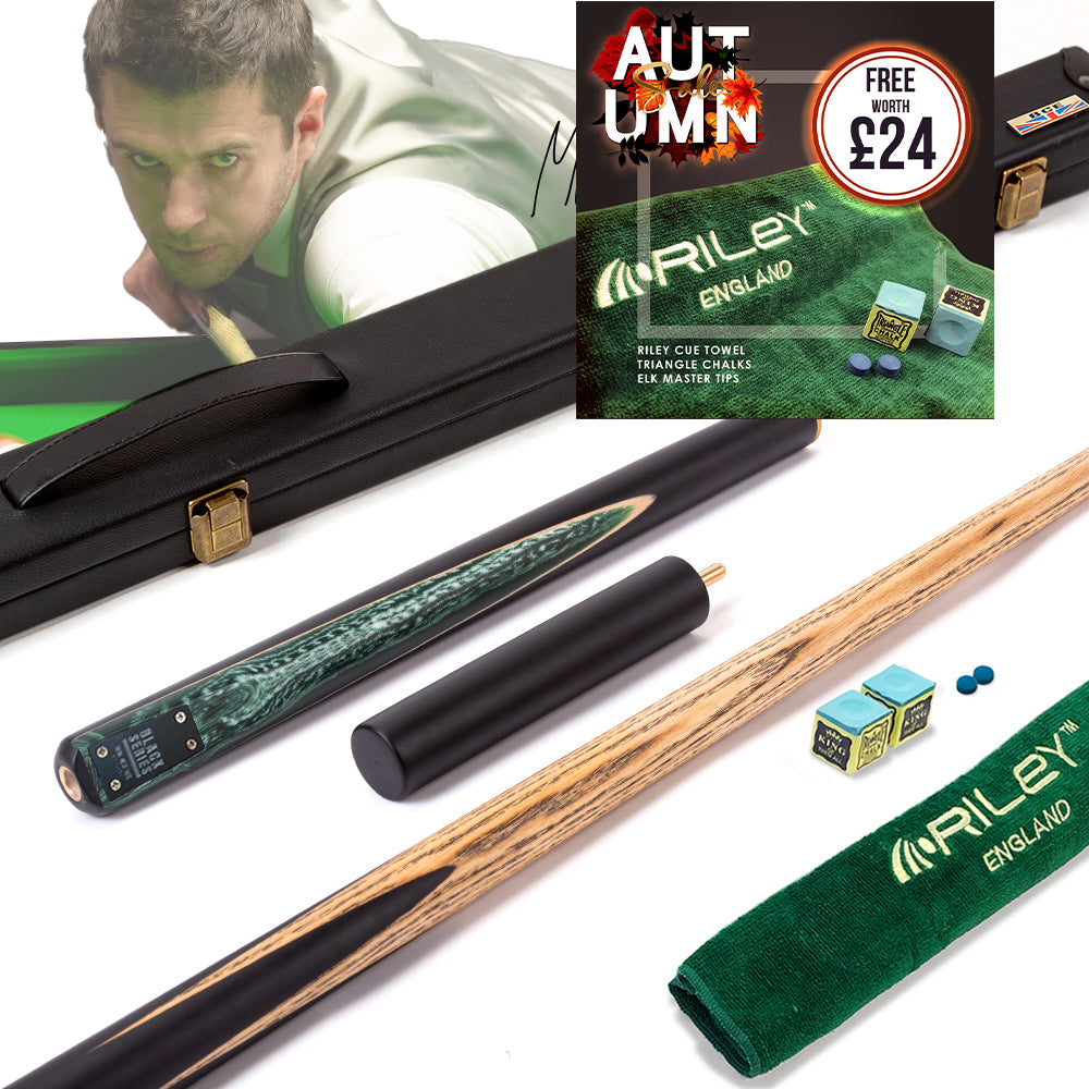 BCE Black Series - Mark Selby - 3 Piece Snooker Cue - 3/4 Cut Cue - Layered Ebonised Black Wood Butt - 9.5mm Tip - 145cm - Black/ Green and White Marbleised Resin