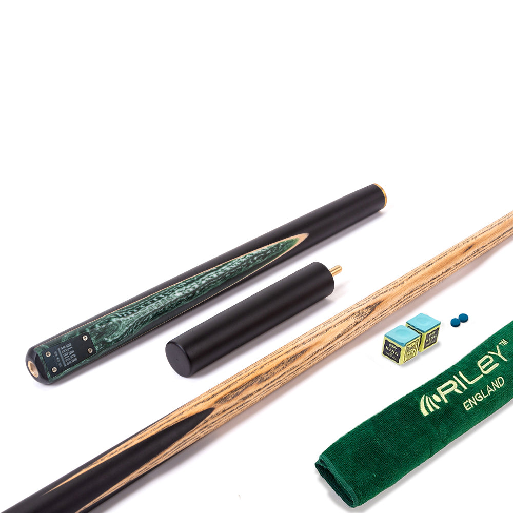 BCE Black Series - Mark Selby - 3 Piece Snooker Cue - 3/4 Cut Cue - Layered Ebonised Black Wood Butt - 9.5mm Tip - 145cm - Black/ Green and White Marbleised Resin