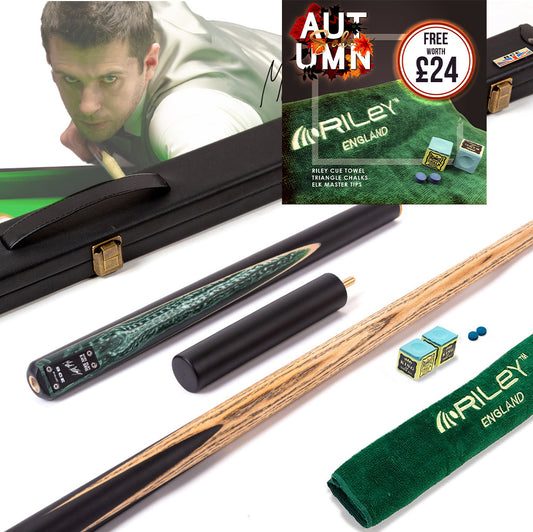 BCE Black Series - Mark Selby - 3 Piece Snooker Cue - 3/4 Cut Cue - Layered Ebonised Black Wood Butt - 9.5mm Tip - 145cm - Black/ Green and White Marbleised Resin