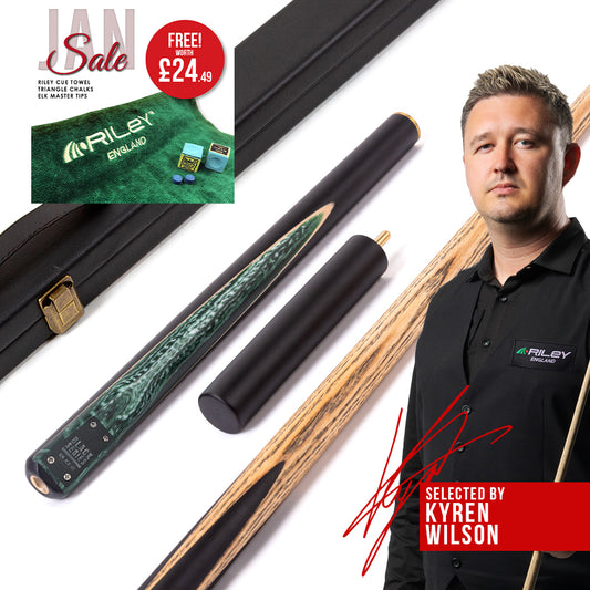 BCE Black Series - 3 Piece Snooker Cue - 3/4 Cut Cue - Layered Ebonised Black Wood Butt - 9.5mm Tip - 145cm - Black/ Green and White Marbleised Resin