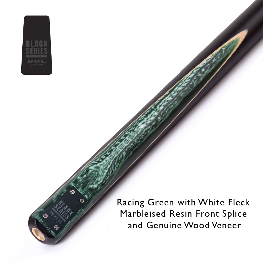 BCE Black Series - Mark Selby - 3 Piece Snooker Cue - 3/4 Cut Cue - Layered Ebonised Black Wood Butt - 9.5mm Tip - 145cm - Black/ Green and White Marbleised Resin