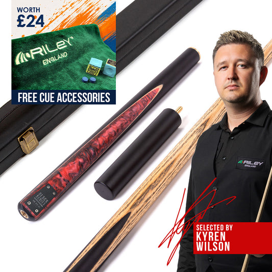 BCE Black Series - 3 Piece Snooker Cue - 3/4 Cut Cue - Layered Ebonised Black Wood Butt - 9.5mm Tip - 145cm - Black/ Red and Black Marbleised Resin