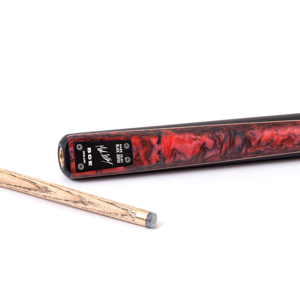BCE Black Series - Mark Selby - 3 Piece Snooker Cue and Hard Case - 3/4 Cut Cue - Ebony Butt- 9.5mm Tip - 145cm - Black/ Red and Black Marbleised Resin