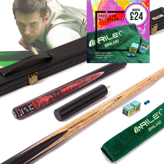 BCE Black Series - Mark Selby - 3 Piece Snooker Cue and Hard Case - 3/4 Cut Cue - Ebony Butt- 9.5mm Tip - 145cm - Black/ Red and Black Marbleised Resin