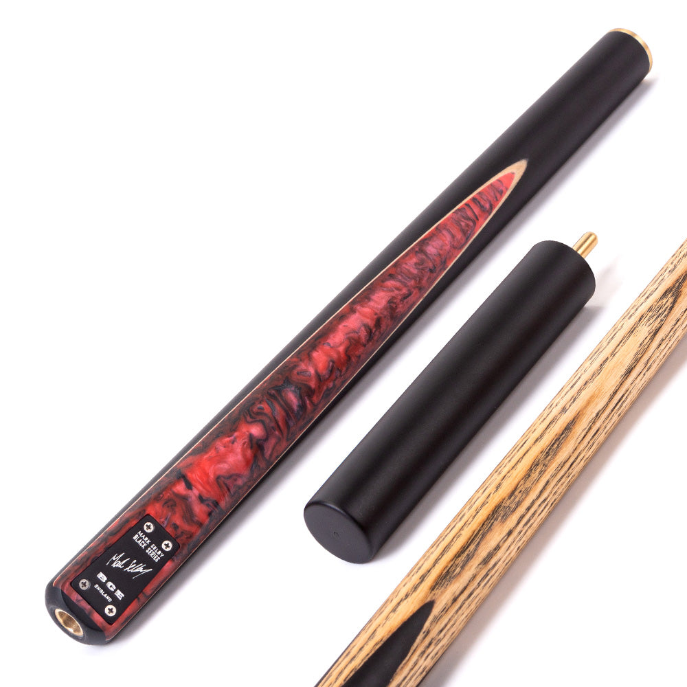 BCE Black Series - Mark Selby - 3 Piece Snooker Cue and Hard Case - 3/4 Cut Cue - Ebony Butt- 9.5mm Tip - 145cm - Black/ Red and Black Marbleised Resin