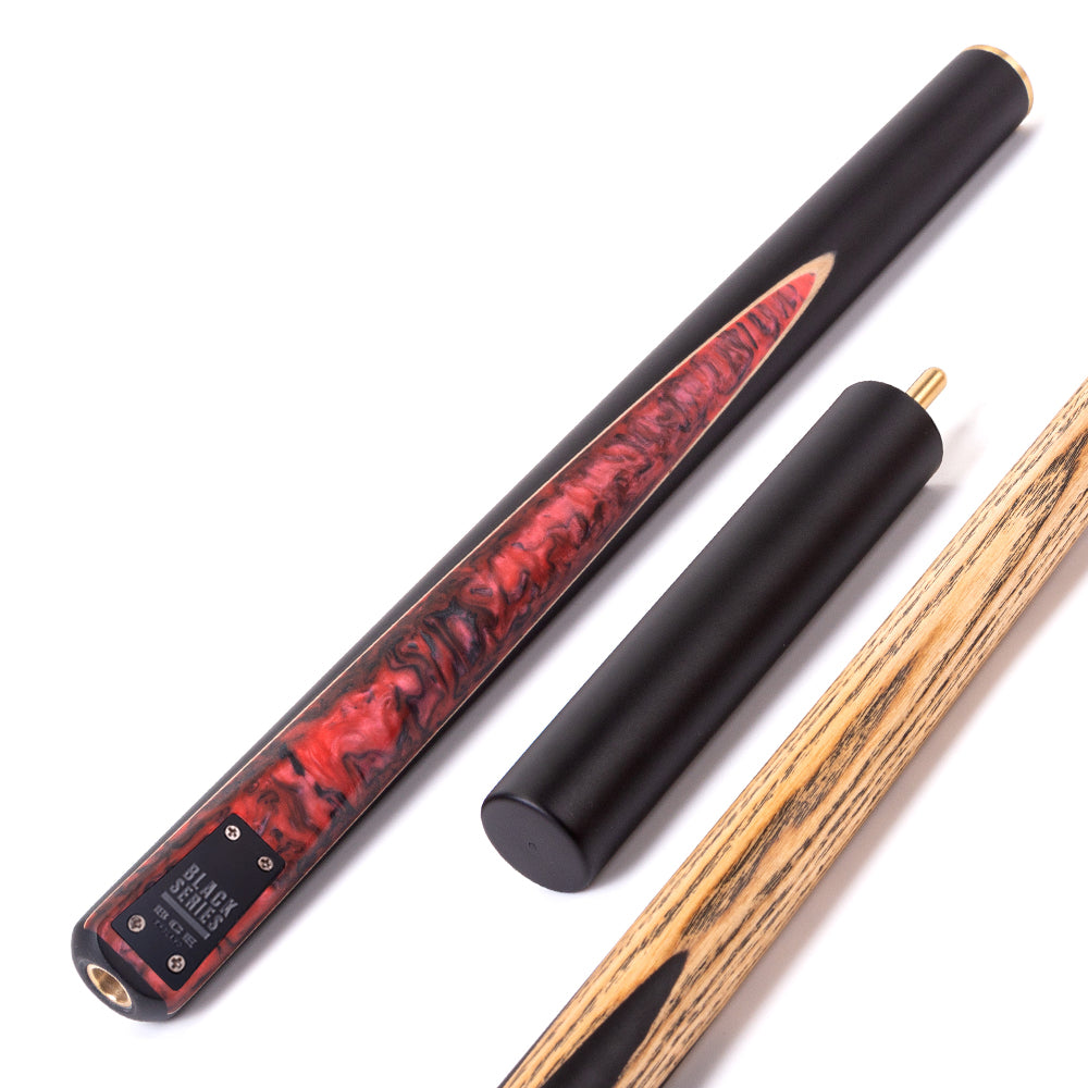 BCE Black Series - Mark Selby - 3 Piece Snooker Cue - 3/4 Cut Cue - Layered Ebonised Black Wood Butt - 9.5mm Tip - 145cm - Black/ Red and Black Marbleised Resin
