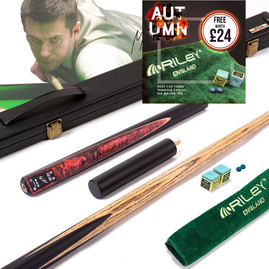 BCE Black Series - Mark Selby - 3 Piece Snooker Cue - 3/4 Cut Cue - Layered Ebonised Black Wood Butt - 9.5mm Tip - 145cm - Black/ Red and Black Marbleised Resin