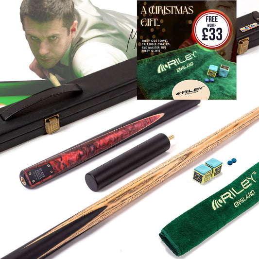 BCE Black Series - Mark Selby - 3 Piece Snooker Cue - 3/4 Cut Cue - Layered Ebonised Black Wood Butt - 9.5mm Tip - 145cm - Black/ Red and Black Marbleised Resin