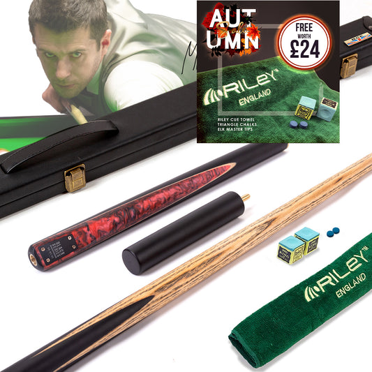BCE Black Series - Mark Selby - 3 Piece Snooker Cue - 3/4 Cut Cue - Layered Ebonised Black Wood Butt - 9.5mm Tip - 145cm - Black/ Red and Black Marbleised Resin