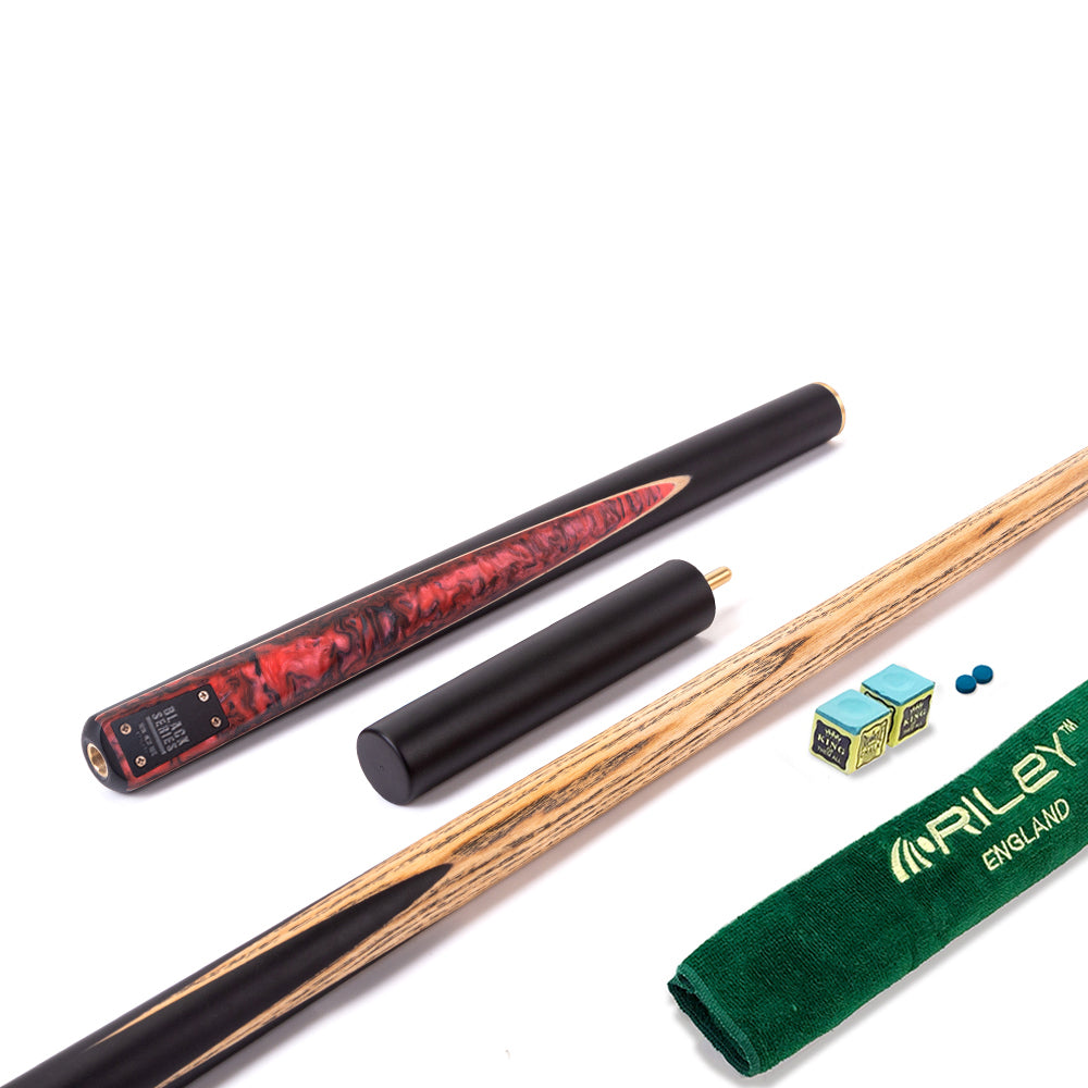 BCE Black Series - Mark Selby - 3 Piece Snooker Cue - 3/4 Cut Cue - Layered Ebonised Black Wood Butt - 9.5mm Tip - 145cm - Black/ Red and Black Marbleised Resin