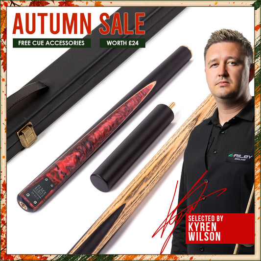 BCE Black Series - 3 Piece Snooker Cue - 3/4 Cut Cue - Layered Ebonised Black Wood Butt - 9.5mm Tip - 145cm - Black/ Red and Black Marbleised Resin