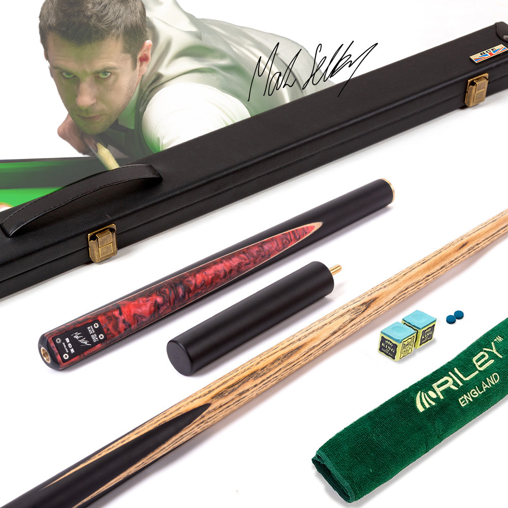 BCE Black Series - Mark Selby - 3 Piece Snooker Cue and Hard Case - 3/4 Cut Cue - Ebony Butt- 9.5mm Tip - 145cm - Black/ Red and Black Marbleised Resin
