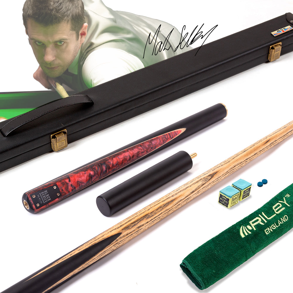BCE Black Series - Mark Selby - 3 Piece Snooker Cue - 3/4 Cut Cue - Layered Ebonised Black Wood Butt - 9.5mm Tip - 145cm - Black/ Red and Black Marbleised Resin