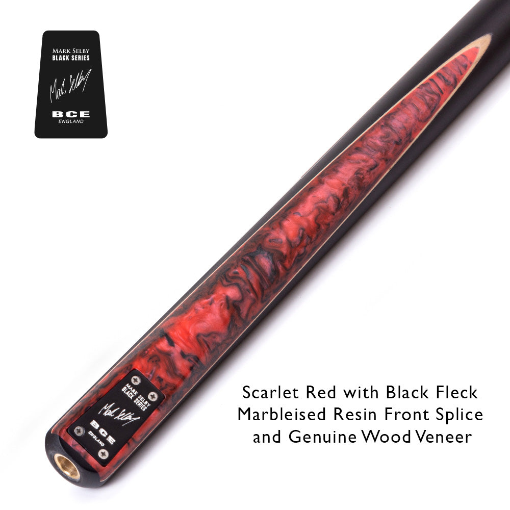 BCE Black Series - Mark Selby - 3 Piece Snooker Cue and Hard Case - 3/4 Cut Cue - Ebony Butt- 9.5mm Tip - 145cm - Black/ Red and Black Marbleised Resin