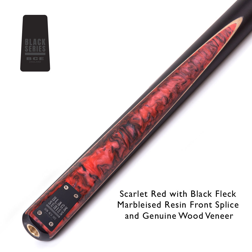 BCE Black Series - Mark Selby - 3 Piece Snooker Cue - 3/4 Cut Cue - Layered Ebonised Black Wood Butt - 9.5mm Tip - 145cm - Black/ Red and Black Marbleised Resin