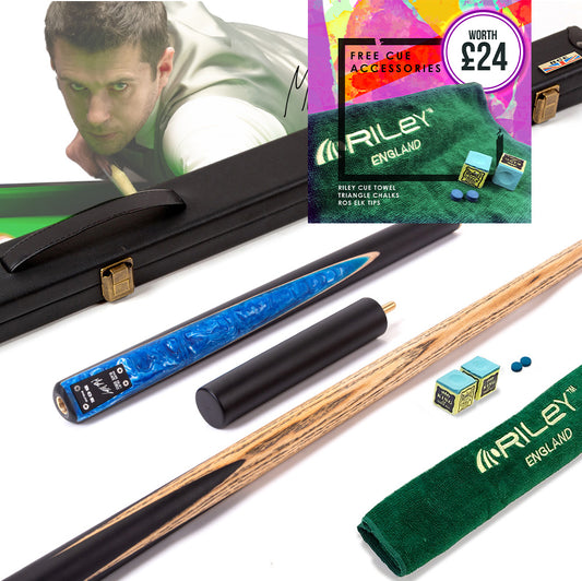 BCE Black Series - Mark Selby - 3 Piece Snooker Cue and Hard Case - 3/4 Cut Cue - Ebony Butt- 9.5mm Tip - 145cm - Black/ Blue and White Marbleised Resin