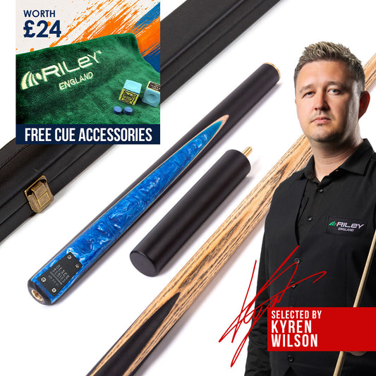 BCE Black Series - 3 Piece Snooker Cue - 3/4 Cut Cue - Layered Ebonised Black Wood Butt - 9.5mm Tip - 145cm - Black/ Blue and White Marbleised Resin