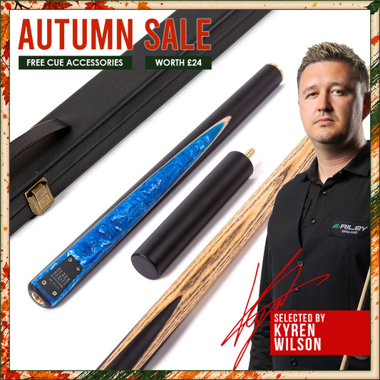 BCE Black Series - 3 Piece Snooker Cue - 3/4 Cut Cue - Layered Ebonised Black Wood Butt - 9.5mm Tip - 145cm - Black/ Blue and White Marbleised Resin