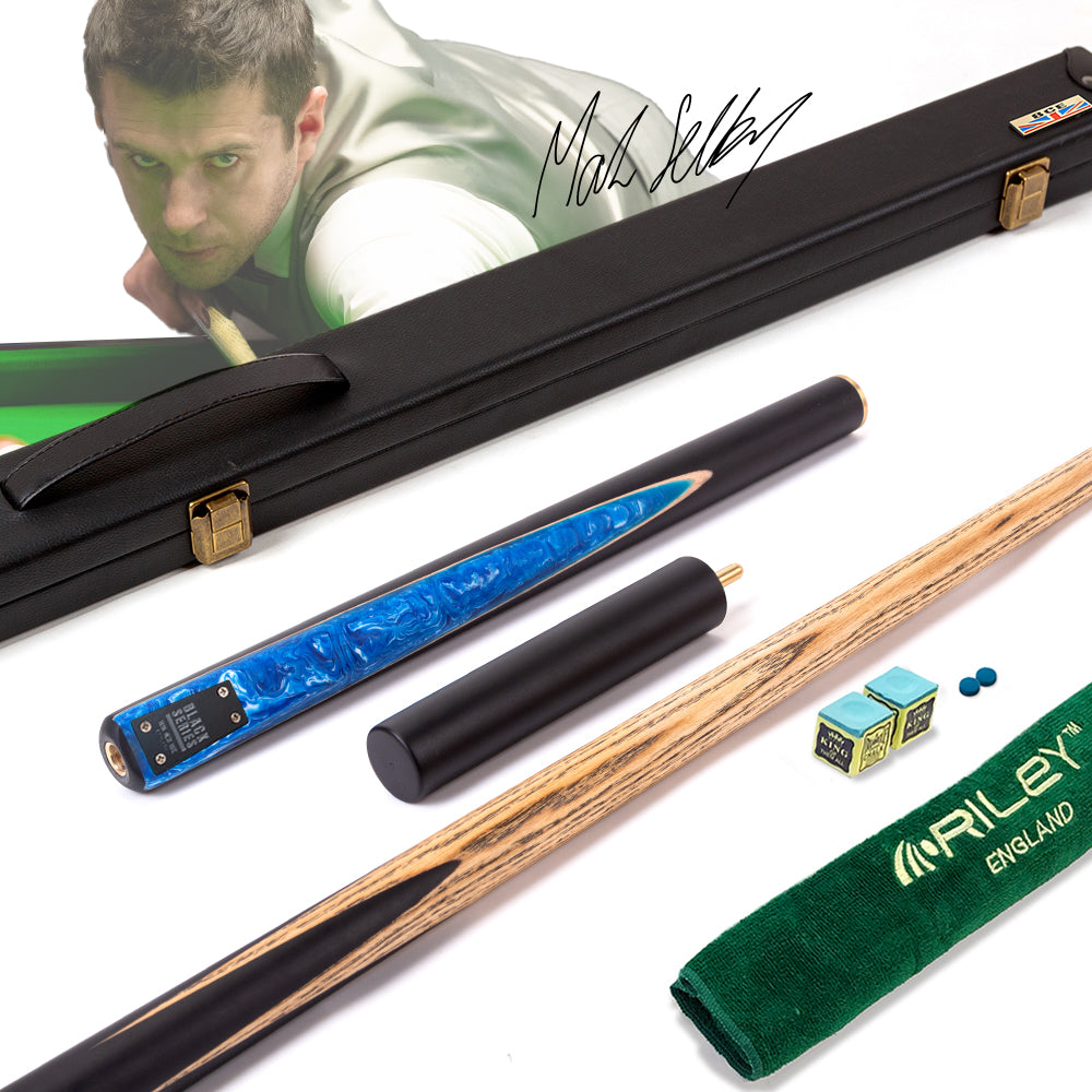 BCE Black Series - Mark Selby - 3 Piece Snooker Cue - 3/4 Cut Cue - Layered Ebonised Black Wood Butt - 9.5mm Tip - 145cm - Black/ Blue and White Marbleised Resin