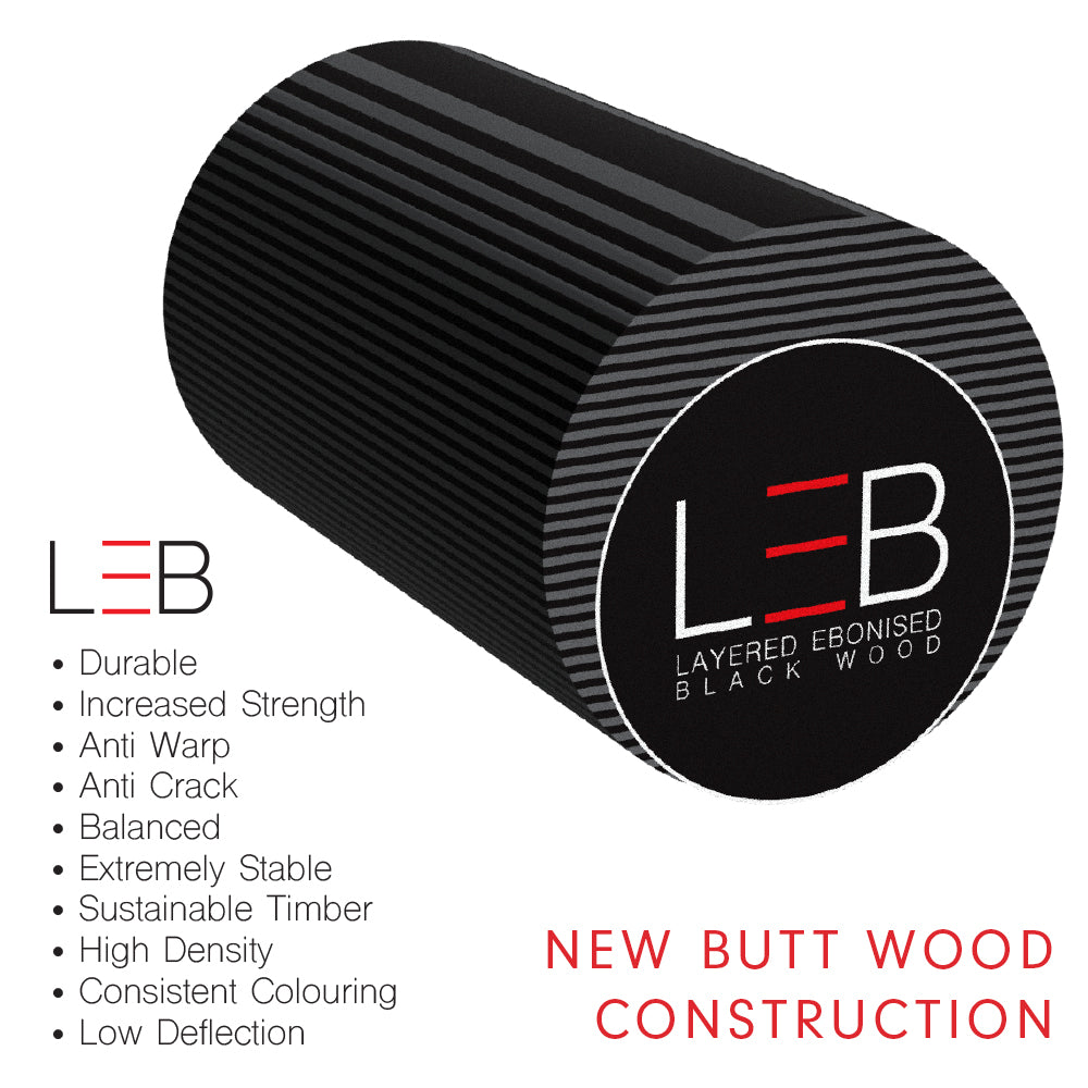 BCE Black Series - Mark Selby - 3 Piece Snooker Cue - 3/4 Cut - Layered Ebonised Black Wood Butt - 9.5mm Tip - 145cm - Black/ Blue and White Marbleised Resin / Natural Wood