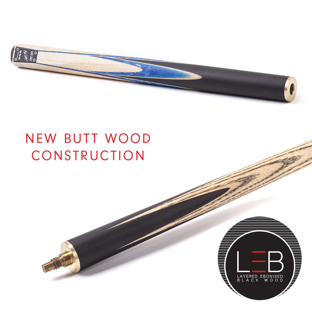 BCE Black Series - Mark Selby - 3 Piece Snooker Cue and Hard Case - 3/4 Cut Cue - Ebony Butt- 9.5mm Tip - 145cm - Black/ Blue and White Marbleised Resin / Natural Wood
