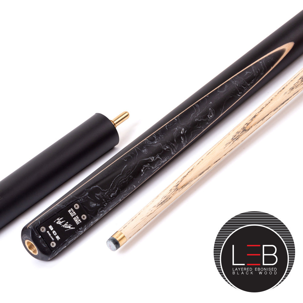 BCE Black Series - Mark Selby - 3 Piece Snooker Cue and Hard Case - 3/4 Cut Cue - Ebony Butt- 9.5mm Tip - 145cm - Black/ Black and White Marbleised Resin