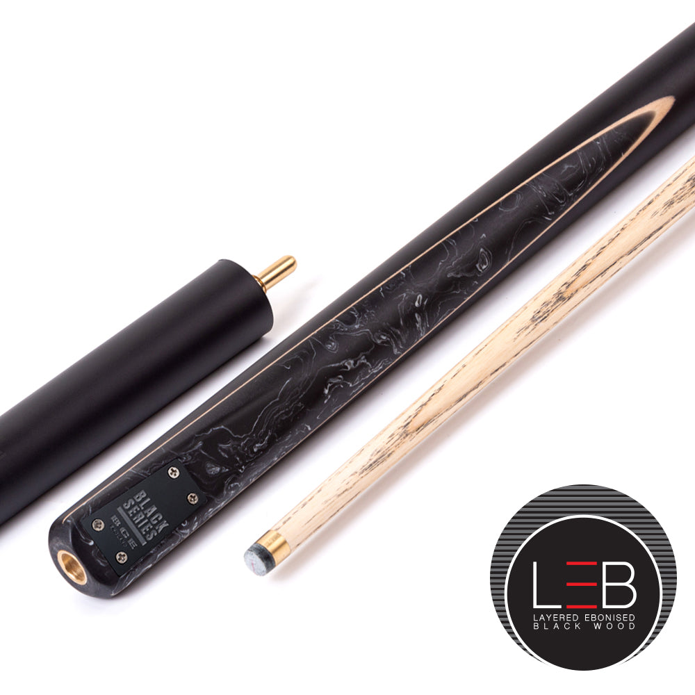 BCE Black Series - Mark Selby - 3 Piece Snooker Cue - 3/4 Cut Cue - Layered Ebonised Black Wood Butt - 9.5mm Tip - 145cm - Black/ Black and White Marbleised Resin