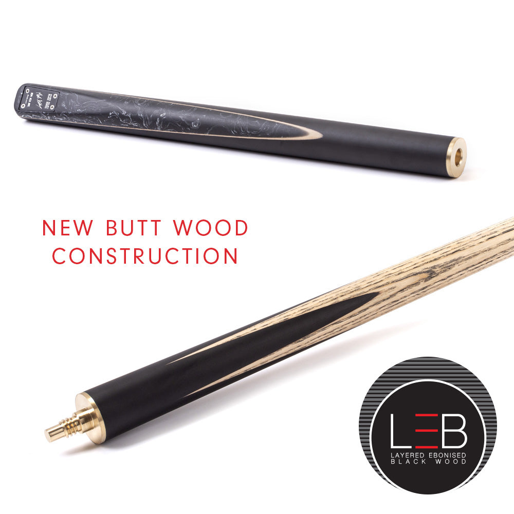 BCE Black Series - Mark Selby - 3 Piece Snooker Cue and Hard Case - 3/4 Cut Cue - Ebony Butt- 9.5mm Tip - 145cm - Black/ Black and White Marbleised Resin