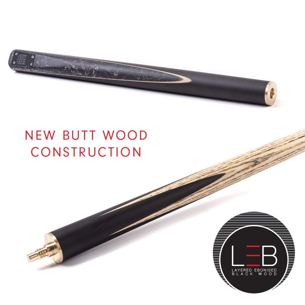 BCE Black Series - Mark Selby - 3 Piece Snooker Cue - 3/4 Cut Cue - Layered Ebonised Black Wood Butt - 9.5mm Tip - 145cm - Black/ Black and White Marbleised Resin