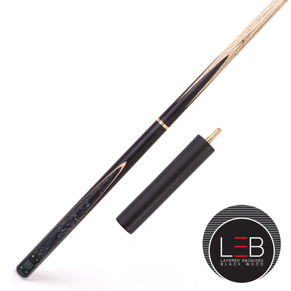 BCE Black Series - Mark Selby - 3 Piece Snooker Cue - 3/4 Cut Cue - Layered Ebonised Black Wood Butt - 9.5mm Tip - 145cm - Black/ Black and White Marbleised Resin