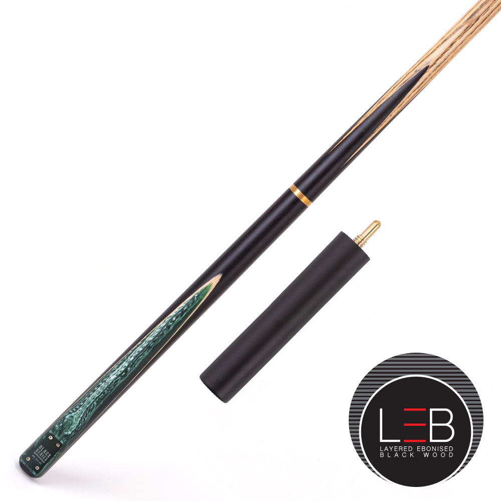 BCE Black Series - Mark Selby - 3 Piece Snooker Cue - 3/4 Cut Cue - Layered Ebonised Black Wood Butt - 9.5mm Tip - 145cm - Black/ Green and White Marbleised Resin