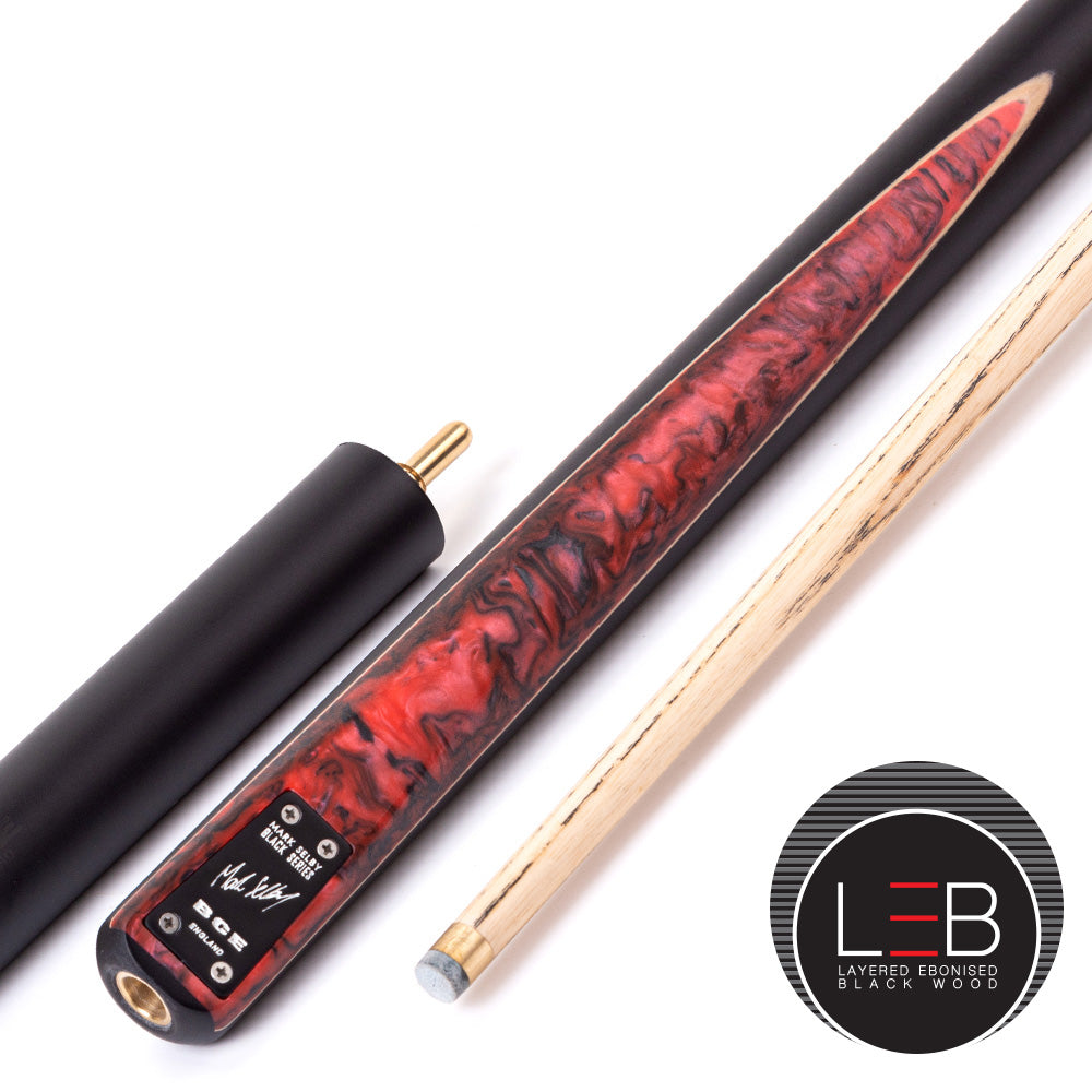 BCE Black Series - Mark Selby - 3 Piece Snooker Cue and Hard Case - 3/4 Cut Cue - Ebony Butt- 9.5mm Tip - 145cm - Black/ Red and Black Marbleised Resin