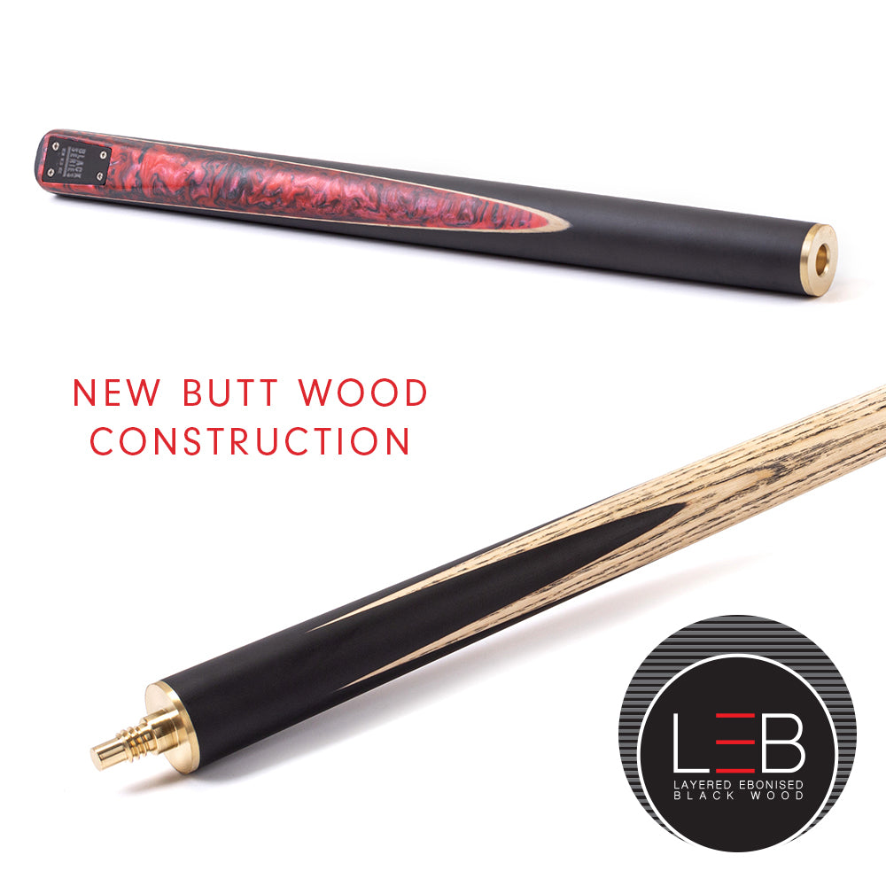 BCE Black Series - Mark Selby - 3 Piece Snooker Cue - 3/4 Cut Cue - Layered Ebonised Black Wood Butt - 9.5mm Tip - 145cm - Black/ Red and Black Marbleised Resin