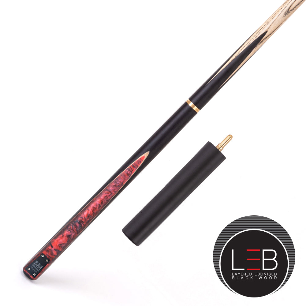 BCE Black Series - Mark Selby - 3 Piece Snooker Cue - 3/4 Cut Cue - Layered Ebonised Black Wood Butt - 9.5mm Tip - 145cm - Black/ Red and Black Marbleised Resin