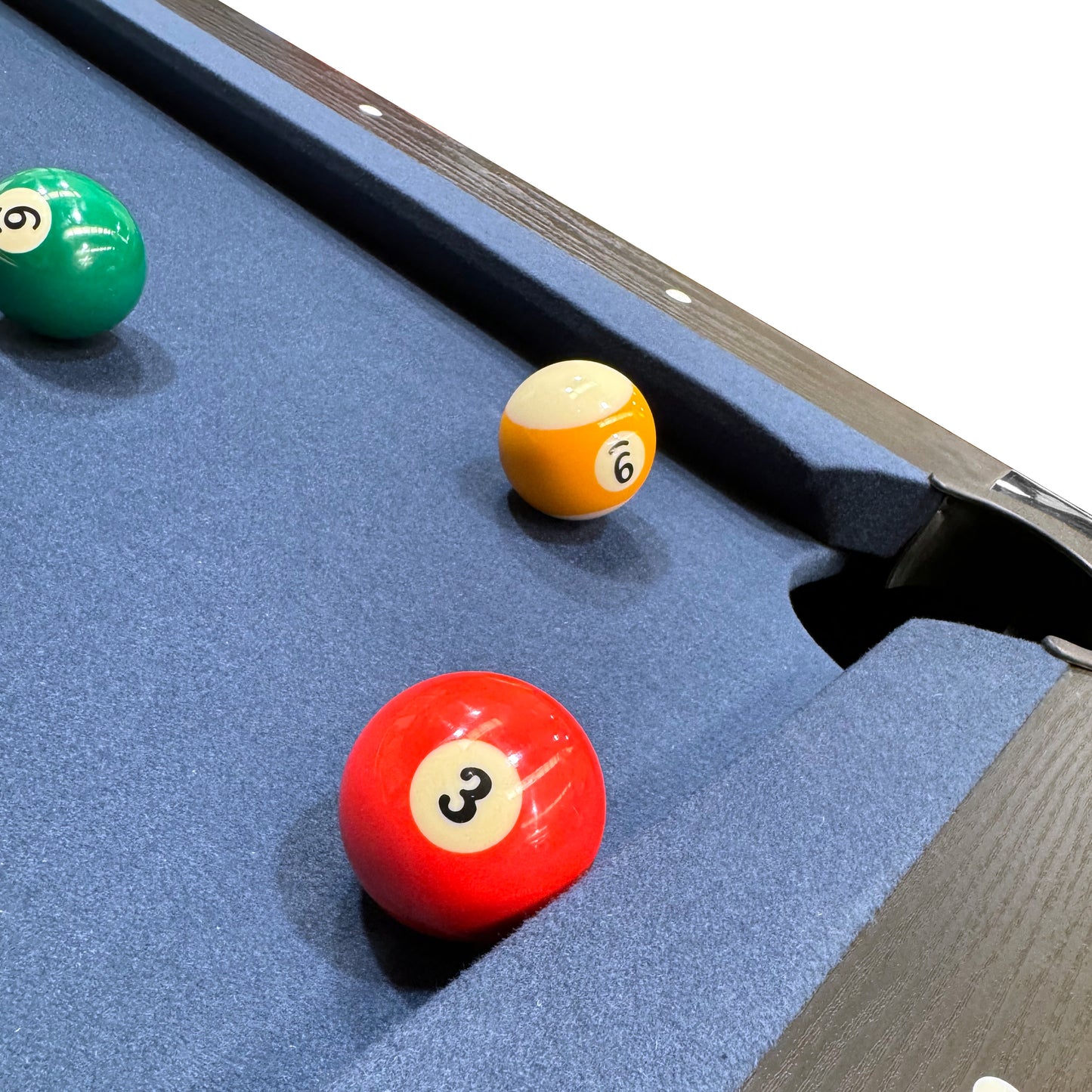 BCE 7ft Black Cat American Pool Table - Black/Wood Effect with Blue Cloth - Fixed Leg - Ball Return System