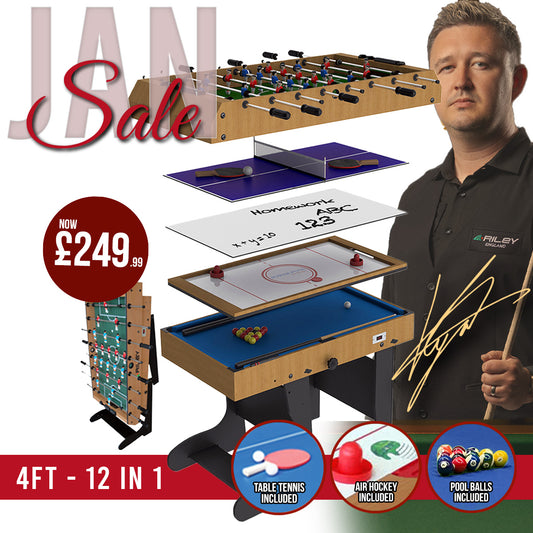 Riley 4ft 12 in 1 Multi Games Table - Natural Wood Finish/ Black Legs - Folds Vertically