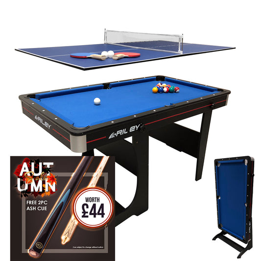 Riley 5ft 2 in 1 Folding Pool Table with Table Tennis Table - Black with Blue Cloth - Folds Vertically
