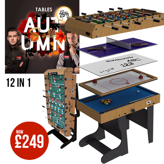 Riley 4ft 12 in 1 Multi Games Table - Natural Wood Finish/ Black Legs - Folds Vertically