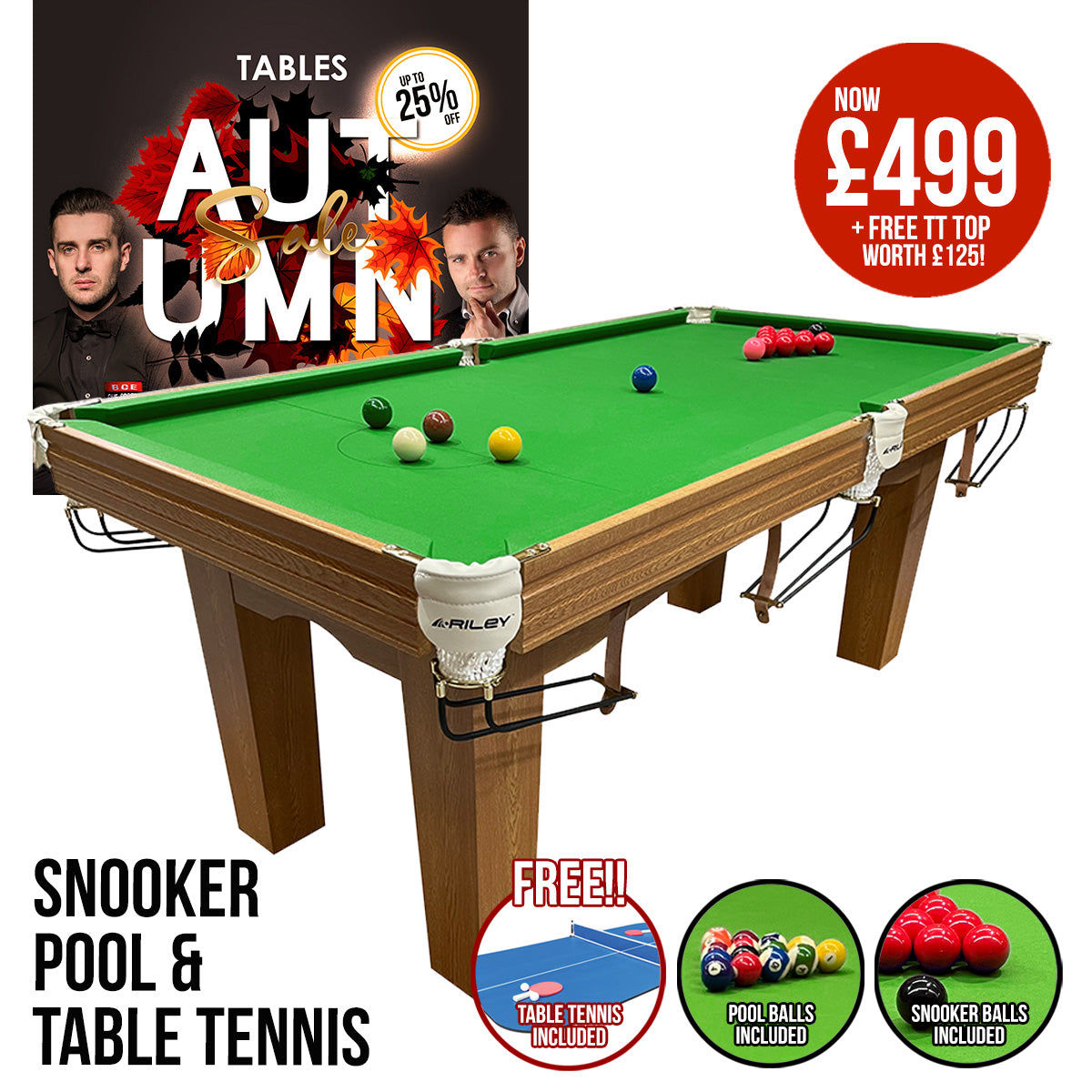 Riley 6ft Traditional Snooker and Pool Table - Oak Finish - Green Cloth - Fixed Leg - Free Table Top