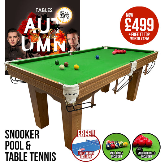 Riley 6ft Traditional Snooker and Pool Table - Oak Finish - Green Cloth - Fixed Leg - Free Table Top