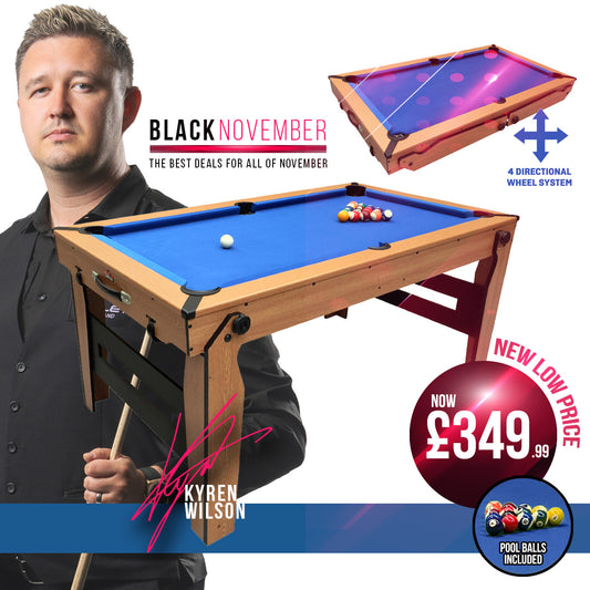 BCE 6ft Razor Folding Pool Table - Blue Cloth/ Oak Finish - Folds Flat - Free Table Tennis Top