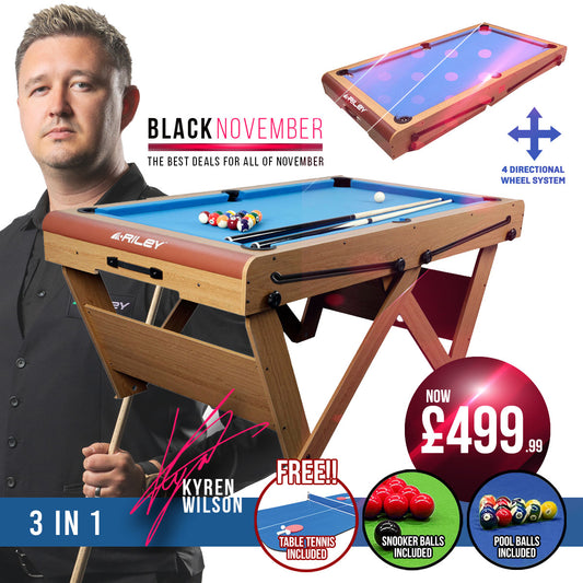 Riley 6ft Folding Snooker and Pool Table - Oak Finish with Blue Cloth - Folds Flat