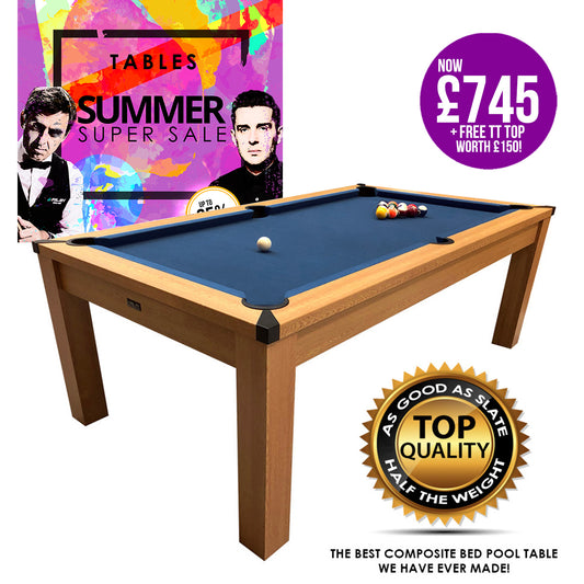 Riley 7ft Semi Pro American Pool Table - Oak with Blue Cloth - Metal Frame - Free Table Tennis/Dining Top