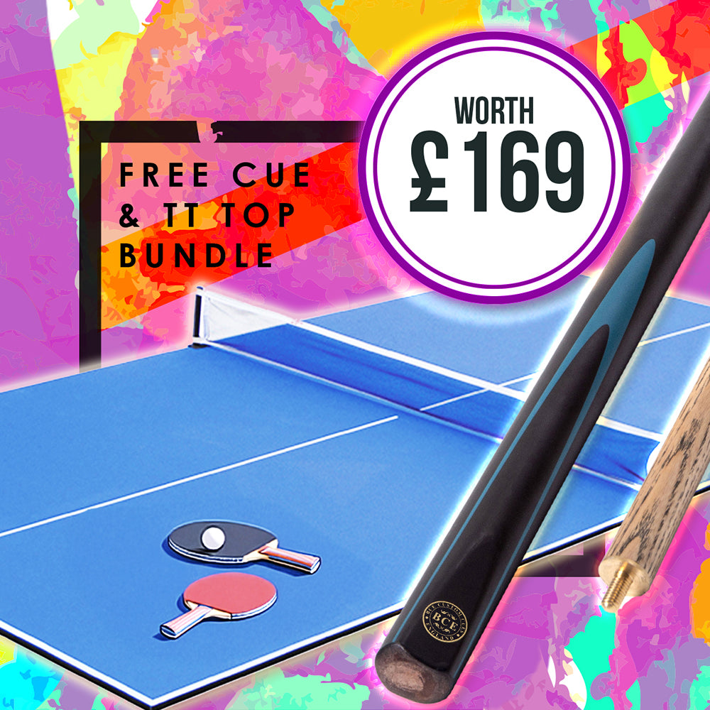 Riley 6ft 6In Supersize Folding Pool Table - Beech Finish with Blue Cloth - Folds Vertically - Free Table Tennis Top