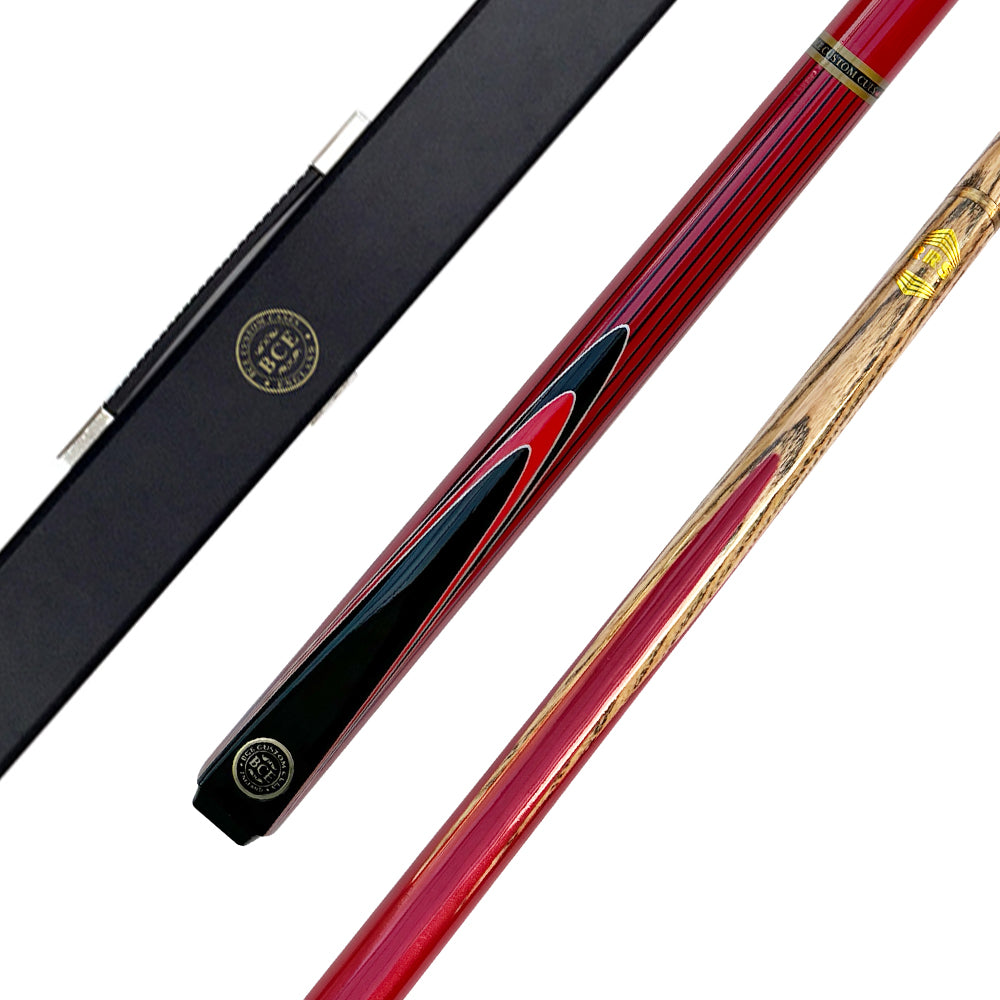 BCE Keyline Series 2 Piece Snooker/Pool Cue - 1/2 Cut - 9.5mm Tip - Red
