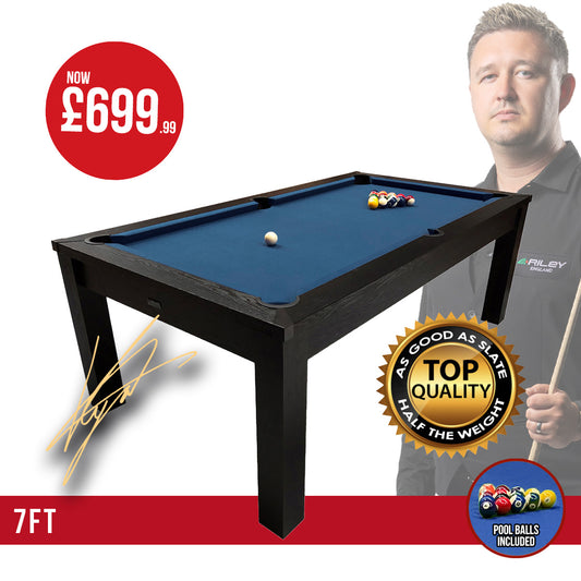 Riley 7ft Semi Pro American Pool Table - Black Ash with Blue Cloth - Metal Frame