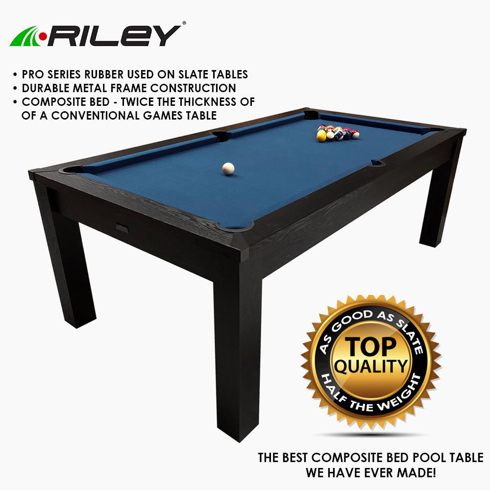 Riley 7ft Semi Pro American Pool Table - Black Ash with Blue Cloth - Metal Frame - Free Table Tennis/Dining Top